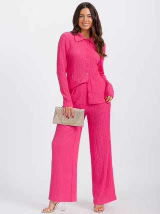 FUCHSIA LONG SLEEVE BLOUSE & ELASTIC WAIST PANTS WAFFLE 2PC. SET FINAL SALE