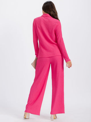 FUCHSIA LONG SLEEVE BLOUSE & ELASTIC WAIST PANTS WAFFLE 2PC. SET FINAL SALE