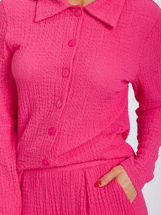 FUCHSIA LONG SLEEVE BLOUSE & ELASTIC WAIST PANTS WAFFLE 2PC. SET FINAL SALE