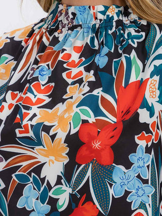 BLACK FLORAL 3/4 SLEEVE MOCK NECK FLORAL BLOUSE Final Sale