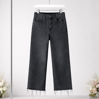 High Rise Washed Black Cropped Jean Pants