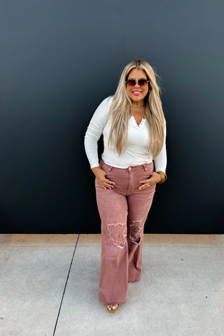 BLAKELEY MAUVE DISTRESSED COLORED JEANS in SHORT! Final Sale