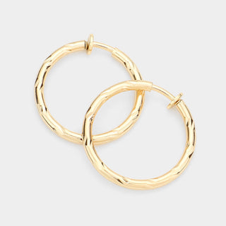 Hypoallergenic Textured Metal Clip On Hoop Earrings (2 Colors)