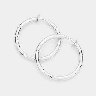 Hypoallergenic Textured Metal Clip On Hoop Earrings (2 Colors)