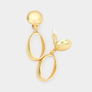 Matte Metal Open Circle Dangle Clip On Earrings (2 Colors)