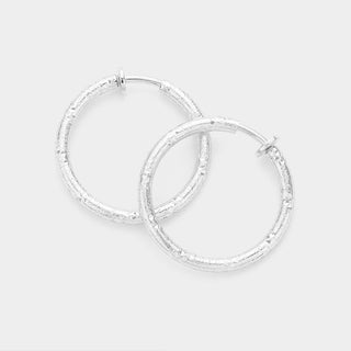 1.75 Inch Textured Metal Hoop Clip On Earrings (2 Colors)