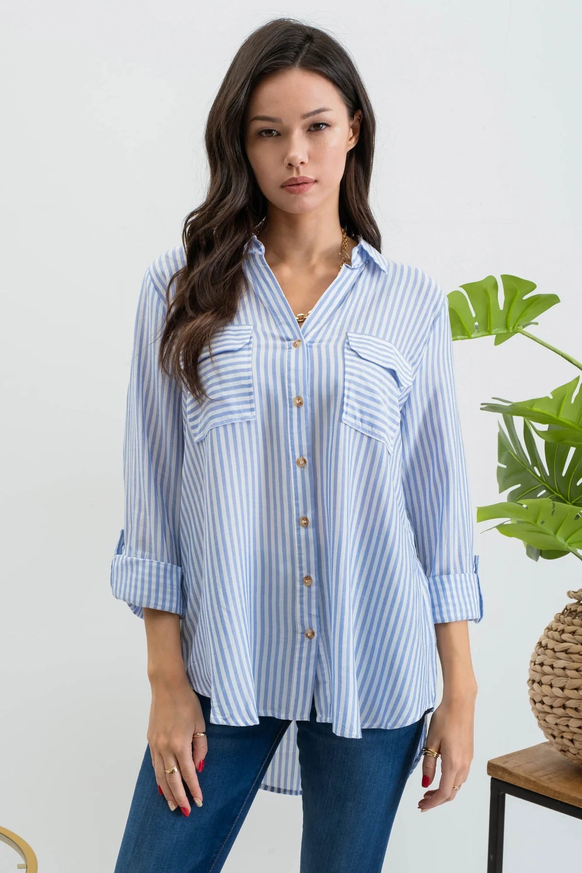 STRIPED LIGHTWEIGHT WOVEN TOP (2 Colors)