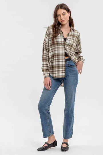 COLLARED LONG SLEEVE BUTTON DOWN PLAID SHIRT (2 Colors)