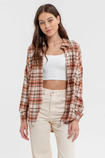 COLLARED LONG SLEEVE BUTTON DOWN PLAID SHIRT (2 Colors)