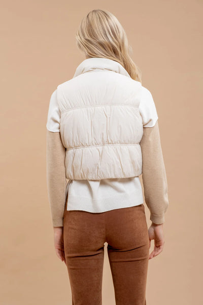 IVORY COLLARED ZIP UP CROPPED PUFFER VEST