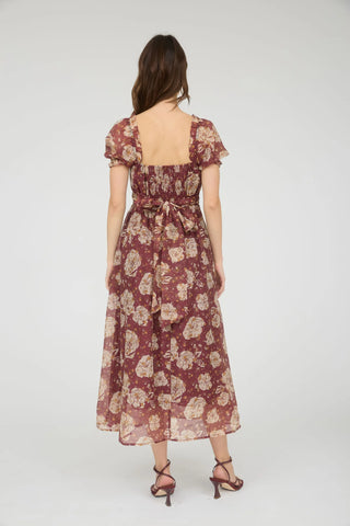 FLORAL SWEETHEART NECK BACK TIE MIDI DRESS