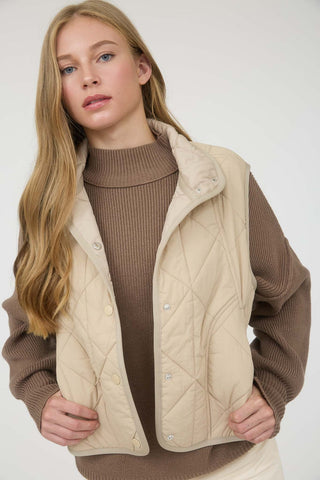 SC KHAKI SNAP BUTTON QUILTED PUFFER VEST