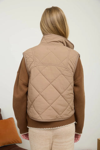 SC MOCHA SNAP BUTTON QUILTED PUFFER VEST