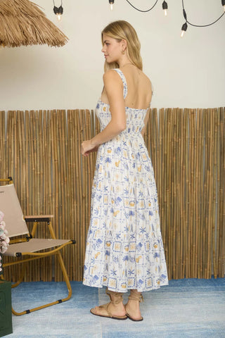 PARADISE MOTIF SPAGHETTI STRAP TIERED MAXI DRESS FINAL SALE