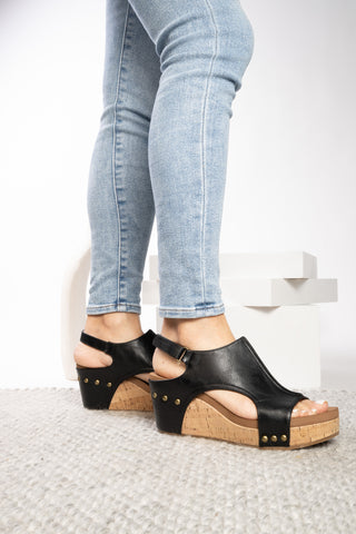 Carley Platform Wedge in Black by Corkys