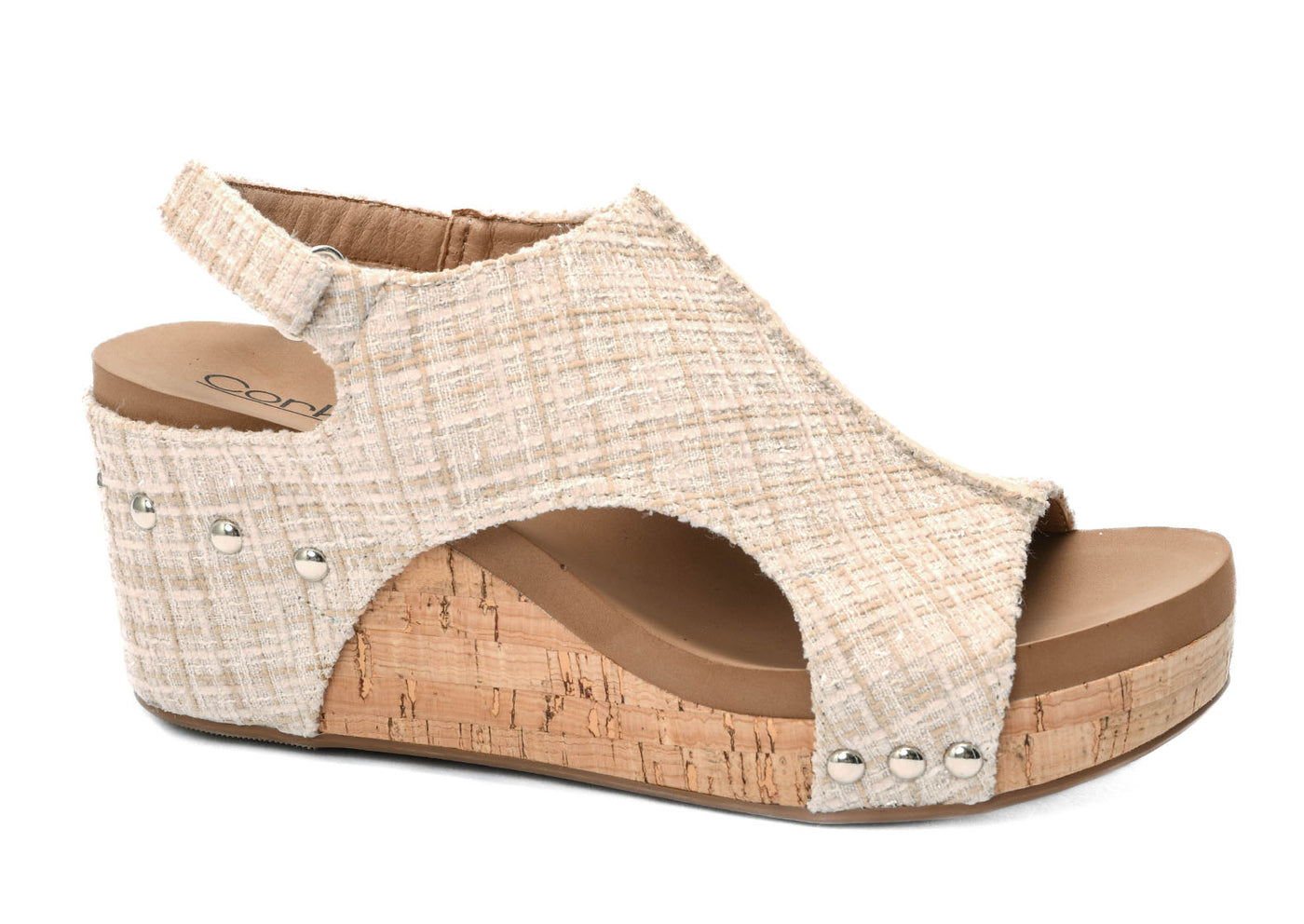 Carley Platform Wedge  in Sand Tweed by Corkys