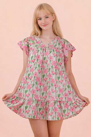 SC Pink Floral Printed Ruffled Mini Dress Final Sale