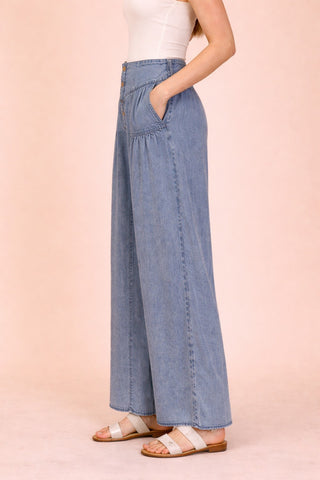 Indigo Mineral Washed Chambray Wide Pants