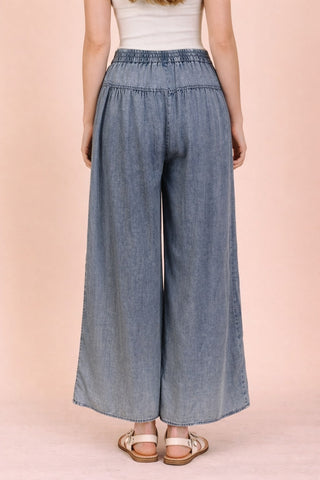 Indigo Mineral Washed Chambray Wide Pants