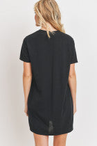 V-NECK SHORT SLEEVE TSHIRT DRESS W/POCKETS (2 Colors) Final Sale