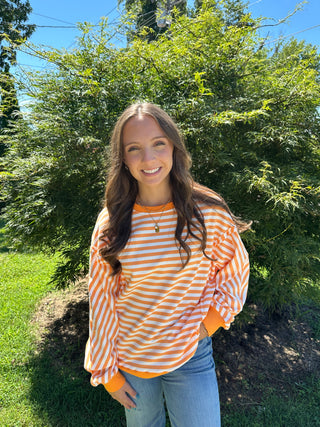 Orange Striped Exposed Seam Sweatshirt
