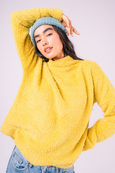 Lime Fuzzy Soft Textured Cozy Solid Knit Top Final Sale