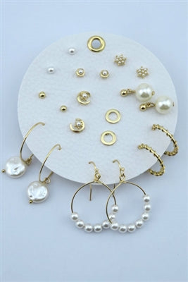 Set of 10 Geometric Stud and Pearl Sets on a Leather Circle