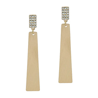 Gold Rectangle Bar and Rhinestone 2" Earring