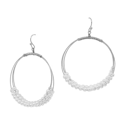 Silver Pearl Layered Beaded Hoop Earrings