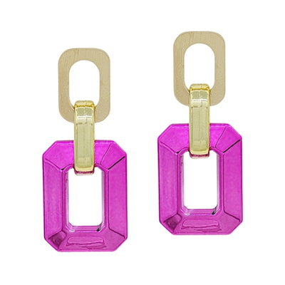 Gold and Colored Metallic Open Rectangle Earring (2 Colors)