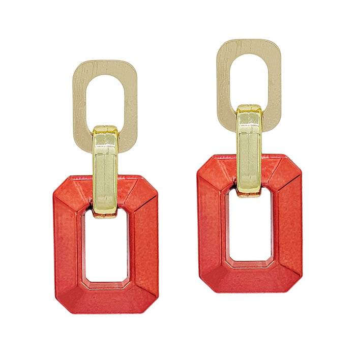 Gold and Colored Metallic Open Rectangle Earring (2 Colors)