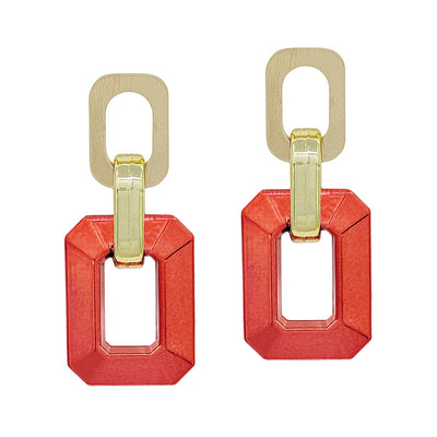 Gold and Colored Metallic Open Rectangle Earring (2 Colors)