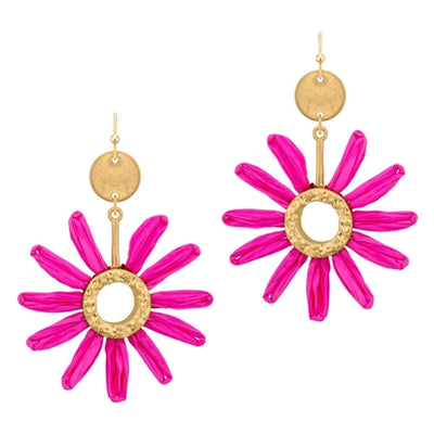 Raffia Flower and Gold Earrings (4 Colors)