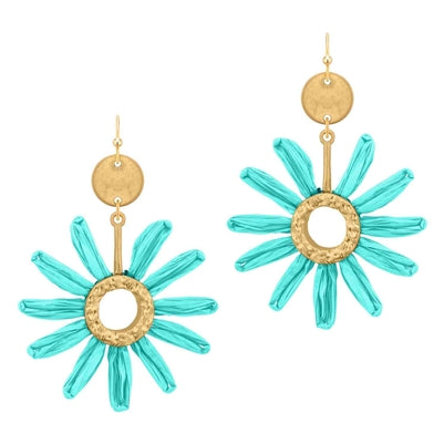 Raffia Flower and Gold Earrings (4 Colors)