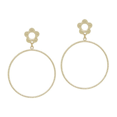 Flower Stud with Open Circle Earring (2 Colors)