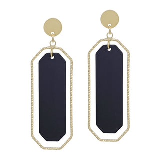 Color Coated with Gold Outline Rectangle 2" Earring (5 Colors)