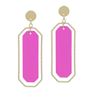 Color Coated with Gold Outline Rectangle 2" Earring (5 Colors)
