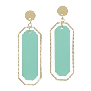 Color Coated with Gold Outline Rectangle 2" Earring (5 Colors)