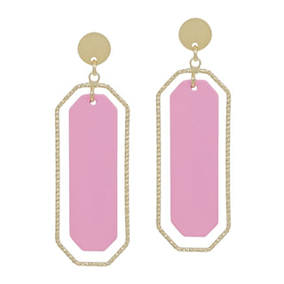 Color Coated with Gold Outline Rectangle 2" Earring (5 Colors)