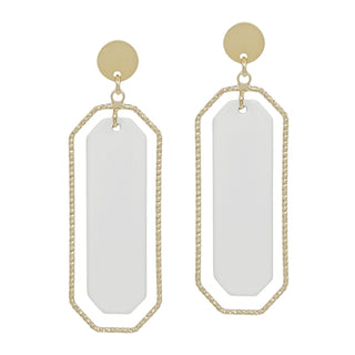 Color Coated with Gold Outline Rectangle 2" Earring (5 Colors)