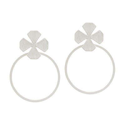 Rounded Clover Stud with Open Circle Earrings (2 Colors)