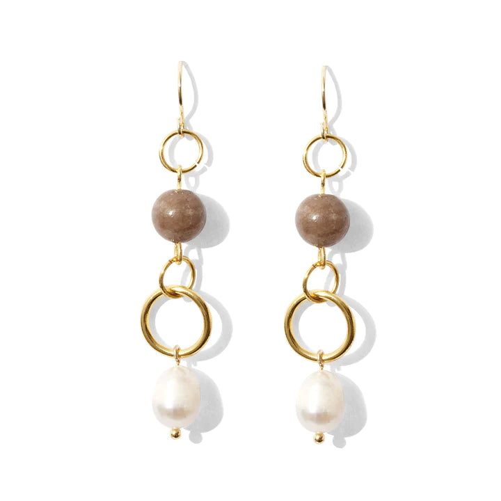 Long Pearl Earrings with Stone Accent (3 Colors)