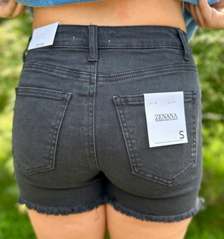 Black Acid Washed Frayed Cutoff Hem Shorts Final Sale