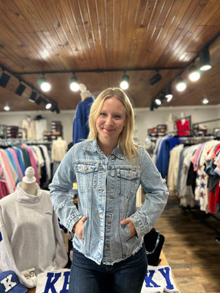 Distressed Raw Hem Light Denim Jacket