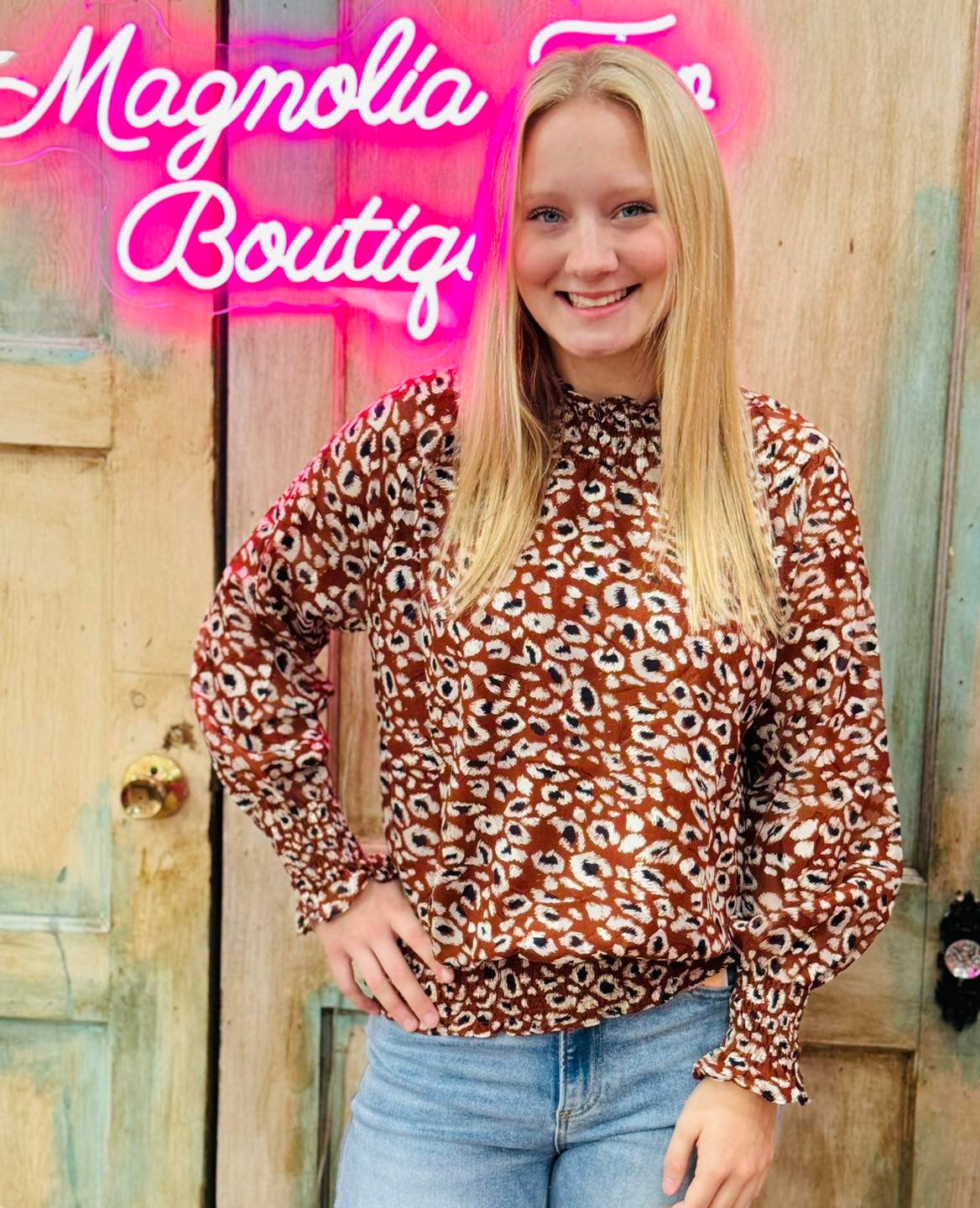 Animal Print Blouse In Mocha Multi