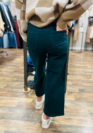 JUDY BLUE TEAL HIGH WAIST TUMMY CONTROL GARMENT DYED WIDE LEG CROP Final Sale