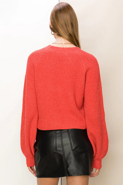 RED AUTUMN LOVE RIBBED CREW NECK SWEATER FINAL SALE