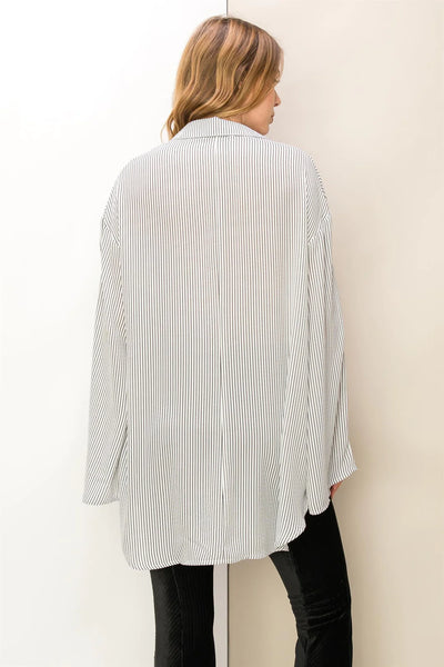 SIMPLE AND ELEGANT STRIPED BELL SLEEVE SHIRT