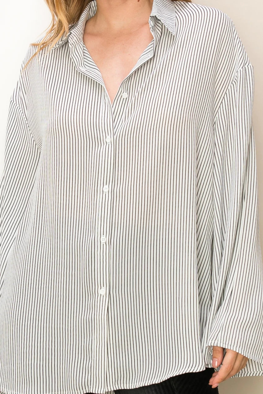 SIMPLE AND ELEGANT STRIPED BELL SLEEVE SHIRT