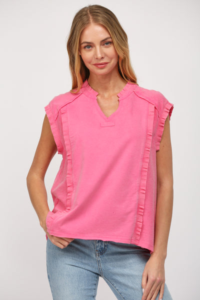 HOT PINK RUFFLE TRIMMED SLEEVELESS TERRY TOP by FATE Final Sale